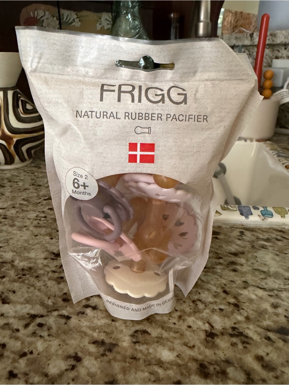 Natural Rubber Pacifier Set - Pink, purple, and cream (Size 2, 6+ Months)